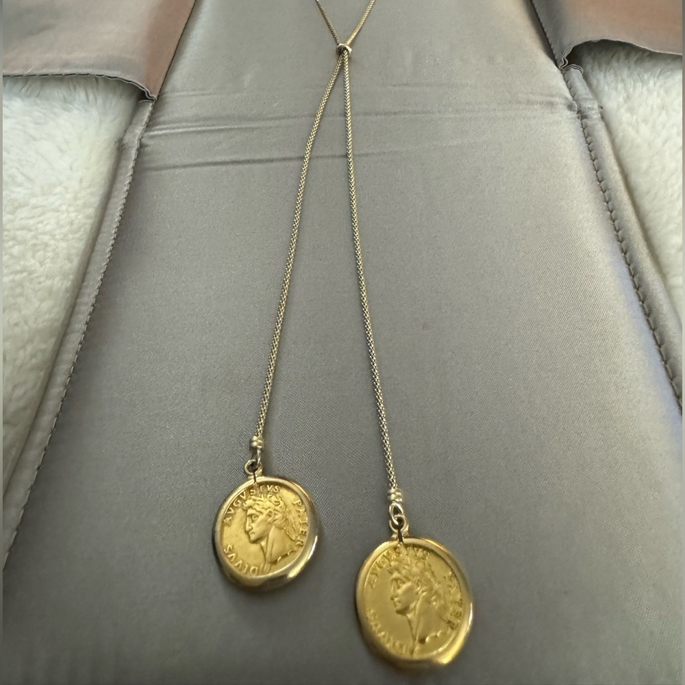 Italian Sterling Silver Gold Plated - Roman Doble Coin Chain Necklace